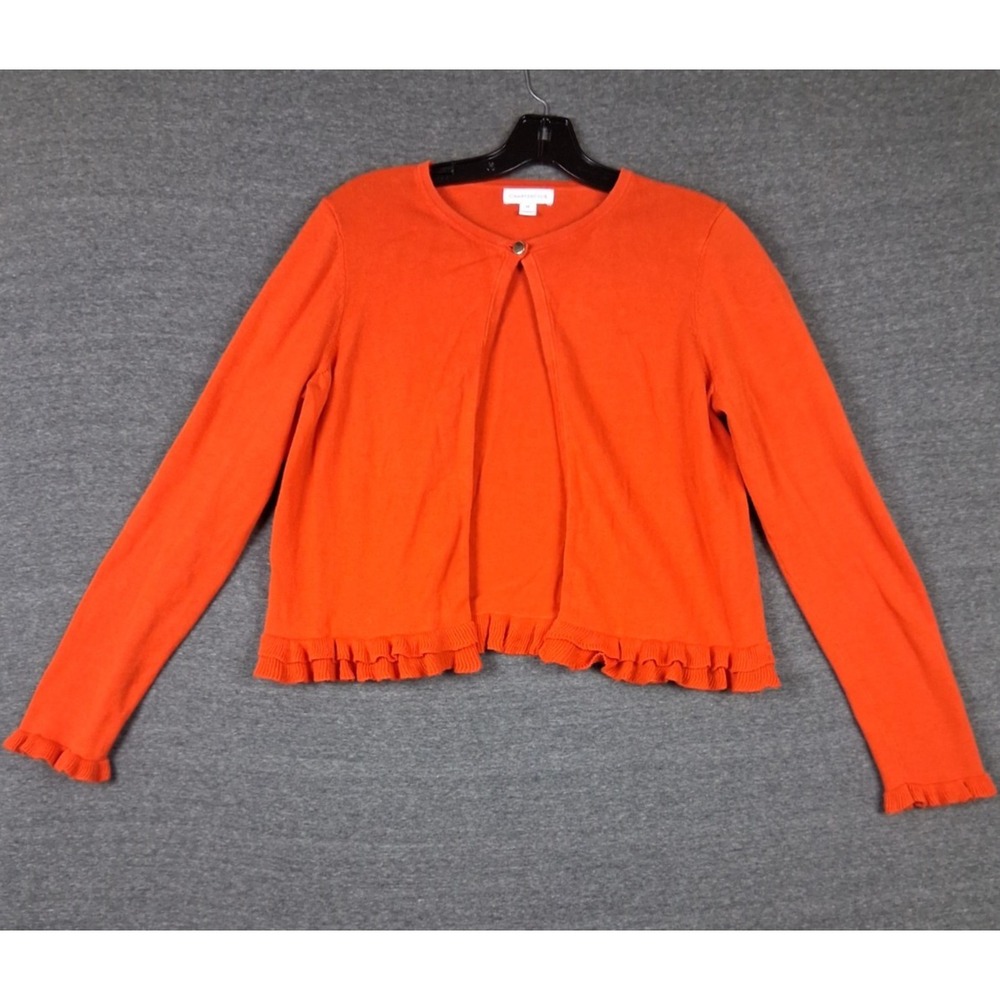 Charter Club Womens Sweater M Orange Cardigan Peplum Ruffle Hem Preppy Coquette